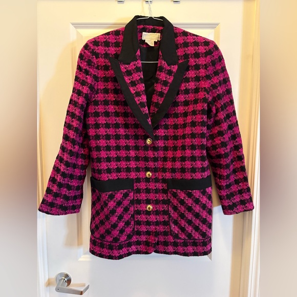 Simon Chang Vintage Fuchsia Black Wool Blazer Size 10 - Picture 2 of 11